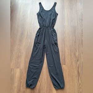 AerieJumpsuit Womens XS Black Sleeveless Jogger Tank Jersey Knit Stretch Pocket